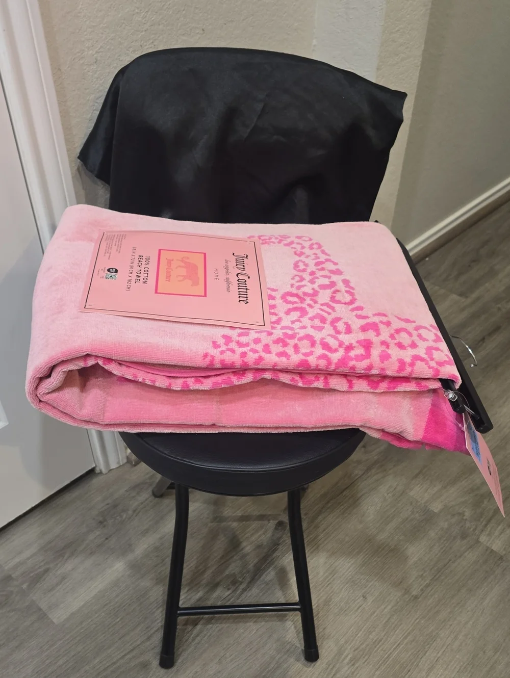 Juicy Couture Home Pink Leopard Logo Panel Oversized Beach Towel